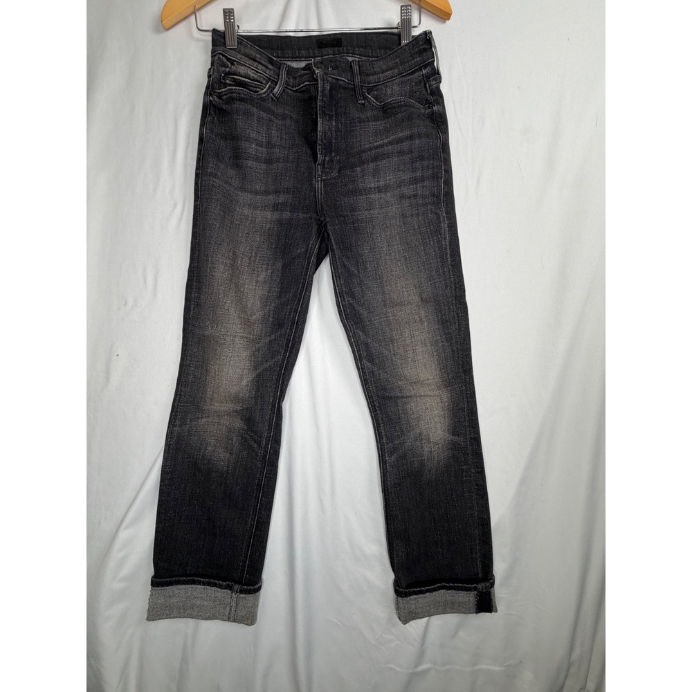 Mother Straight Leg Jeans 25 Black Faded Cuffed Denim Pants